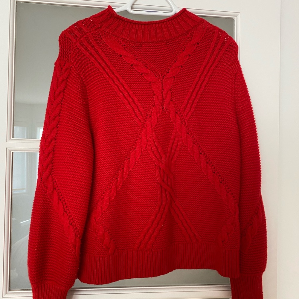 Banana Republic Red Crew Neck Sweater with Textured Knit